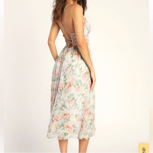 Lulus Dear to You Grey Floral Print Backless Lace-Up Midi Dress - Picture 3 of 10